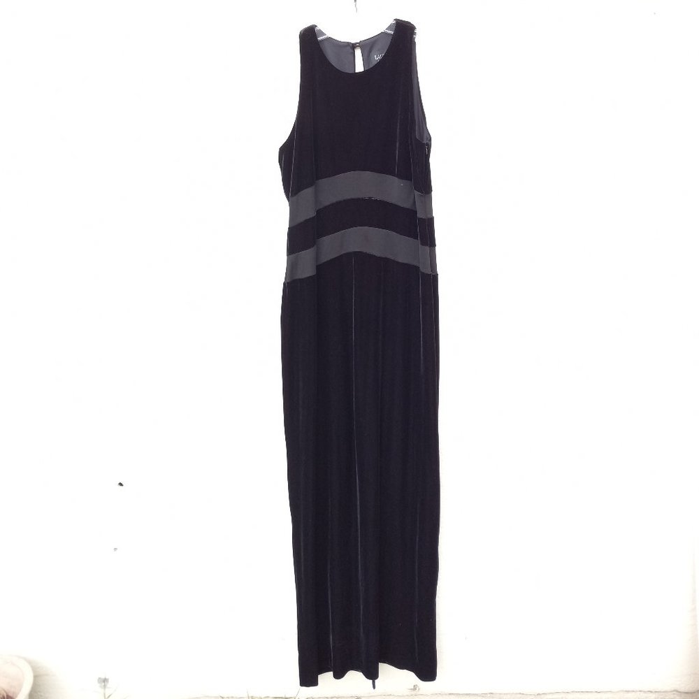 90s Vintage Minimalist Black Velvet Column Maxi Evening Gown Holiday Event M